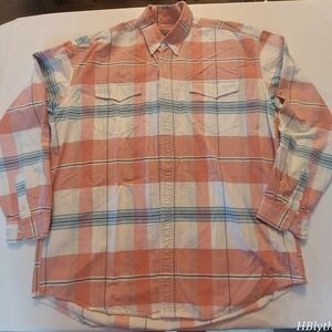 Roper Men's Coral and Blue Plaid Shirt